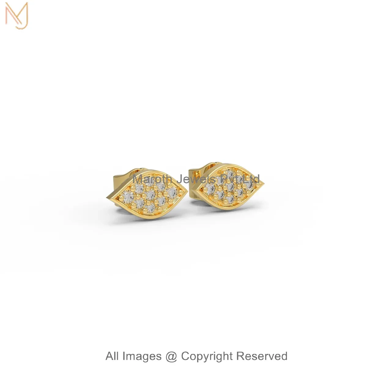 14K Yellow Gold Diamond Cubic Zircon Pavé Evil Eye Stud Earrings Jewelry Supplier