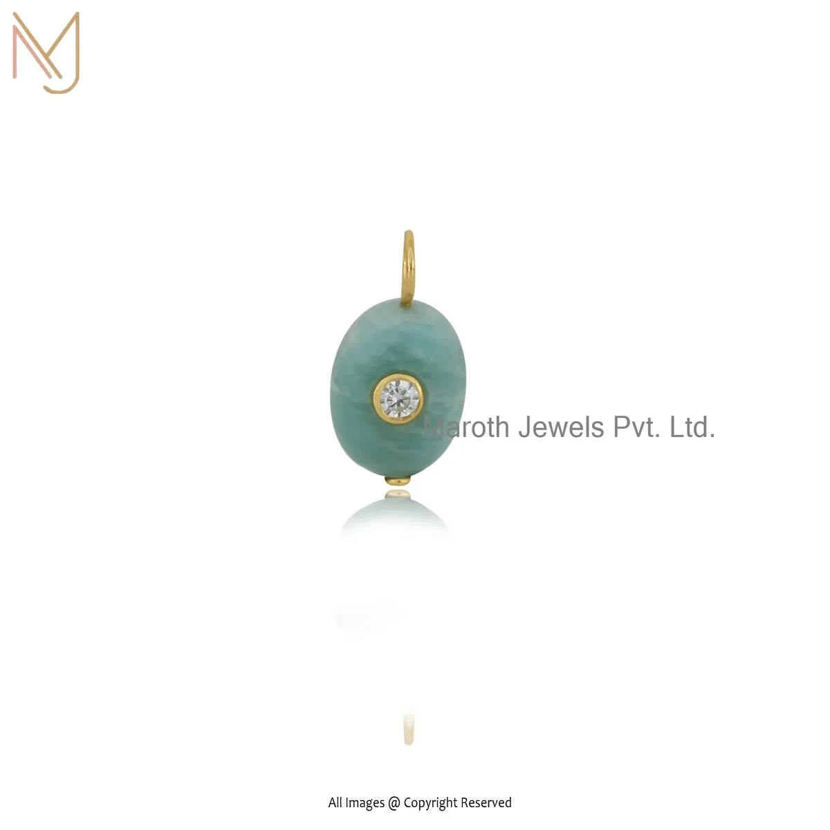 14K Yellow Gold Moissanite & Amazonite Gemstone Pendant Jewelry Supplier