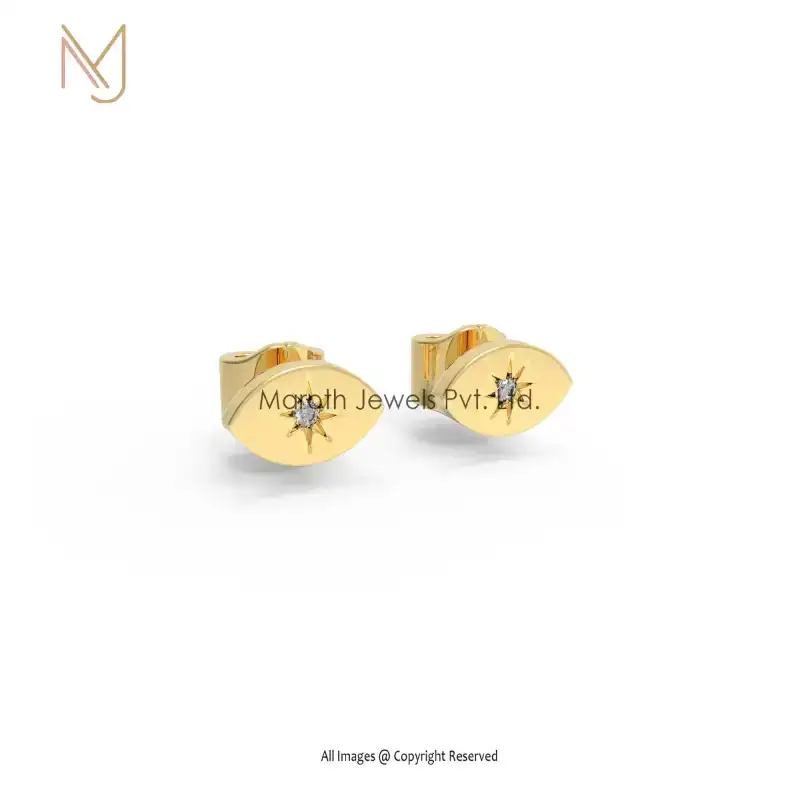 Wholesale 14K Yellow Gold Pave Diamond Evil Eye Designs Earring Jewelry