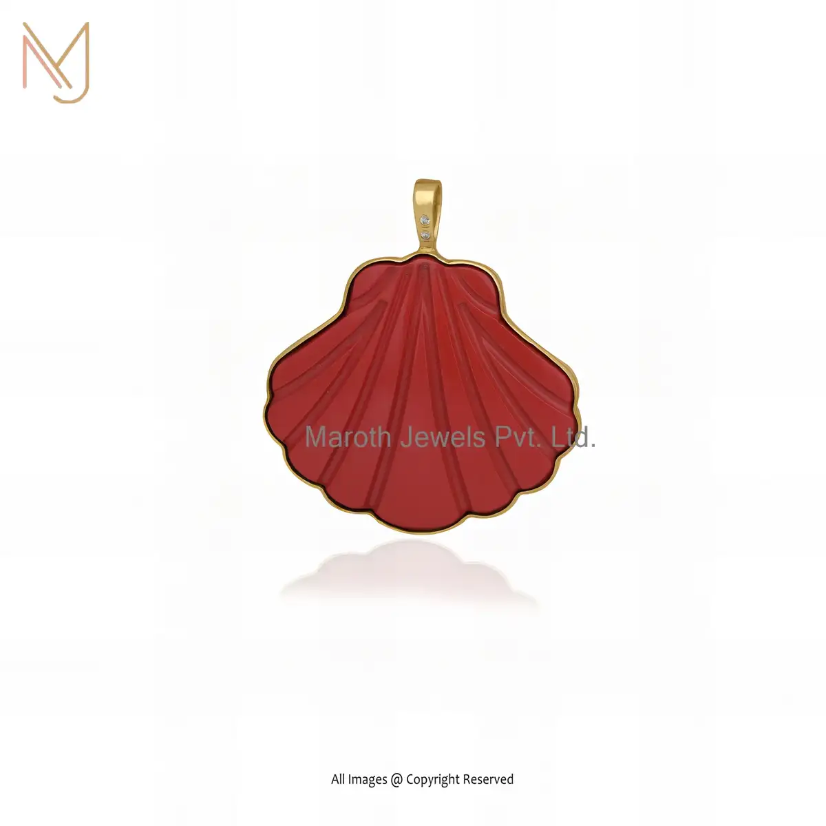 Wholesale 14K Yellow Gold Coral And Moissanite Gemstone Shell Pendant