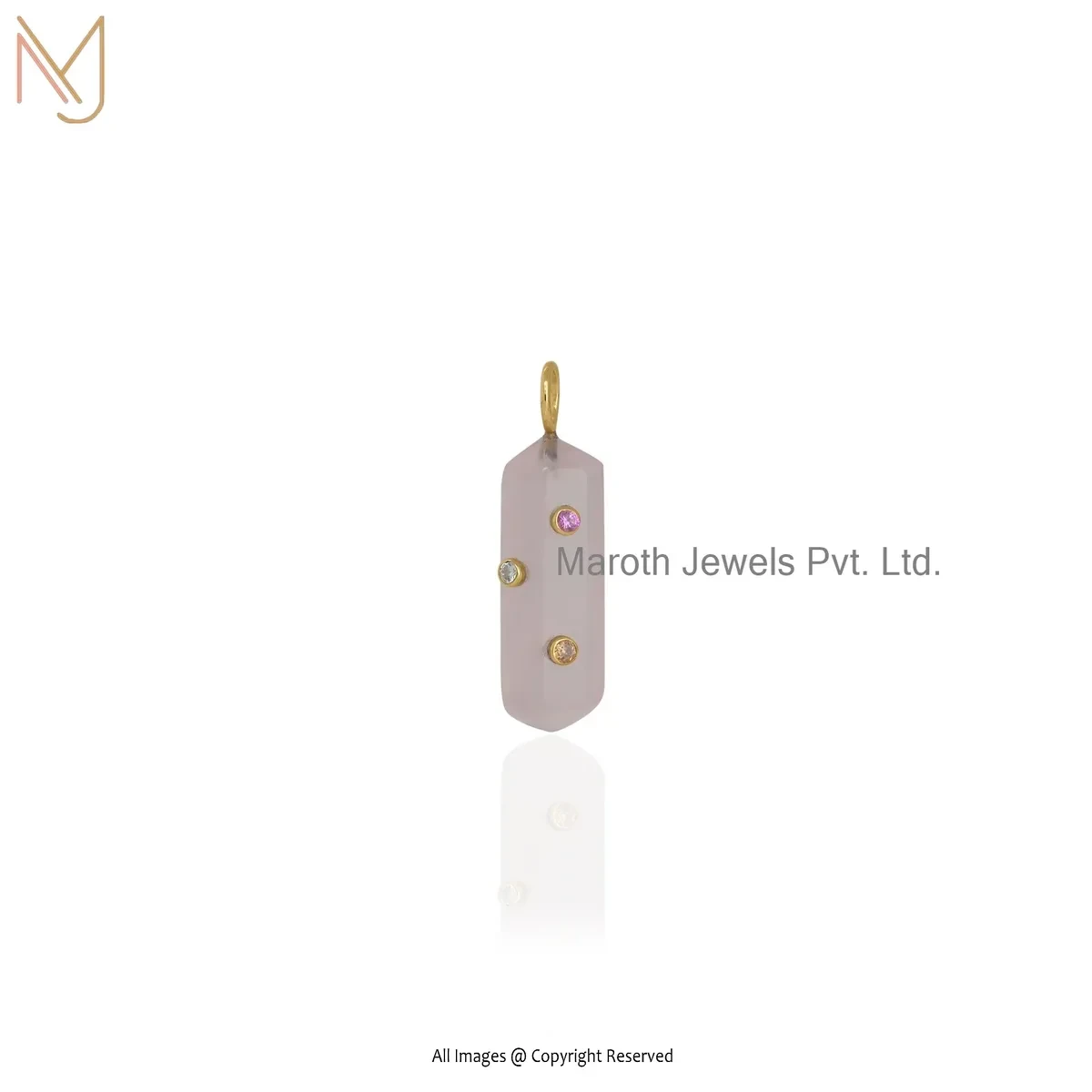 Wholesale 14K Yellow Gold Rose Quartz & Multi Gemstone Pendant