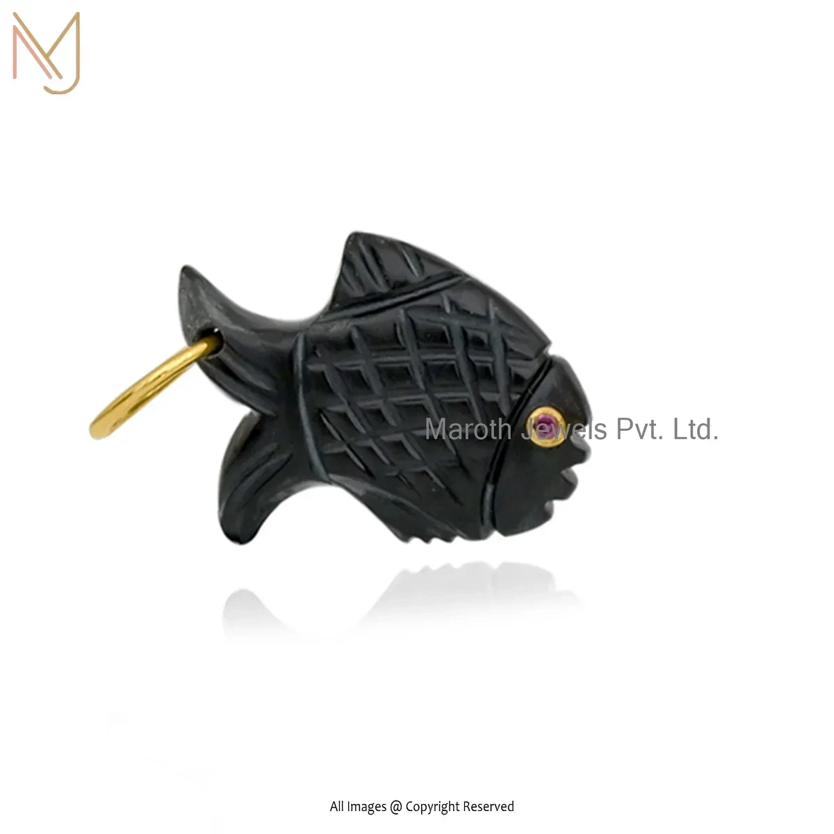Wholesale 14K Yellow Gold Ruby & Blue Sapphire Gemstone Fish Pendant