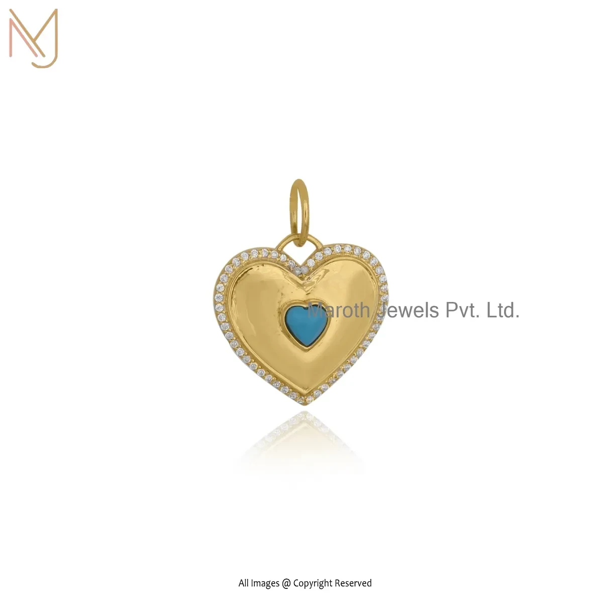 925 Silver Natural Silver Plated Cubic Zircon & Mother Of Pearl Gemstone Heart Pendant USA