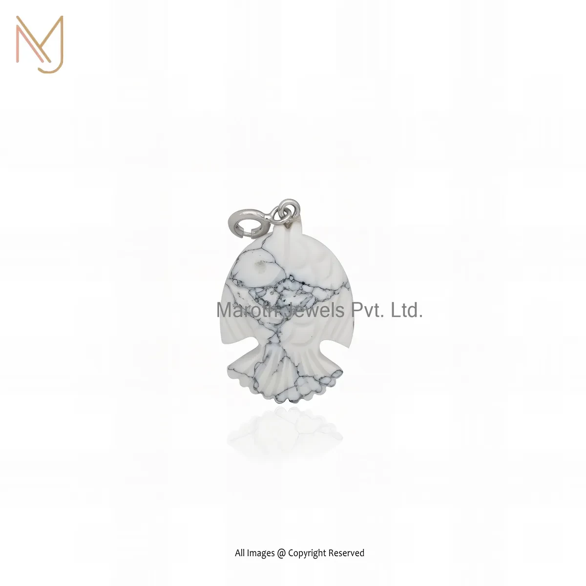 Wholesale 925 Silver White Gold Plated White Howlite Fish Pendant