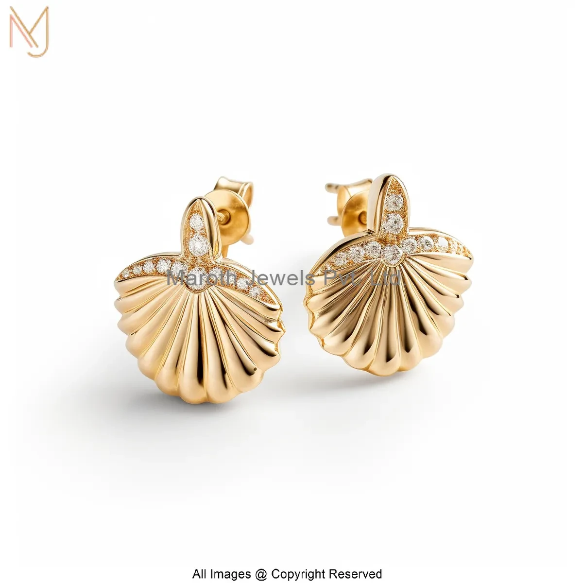 925 Sterling Silver Yellow Gold Plated Moissanite Sea Shell Stud Earring Manufacturer