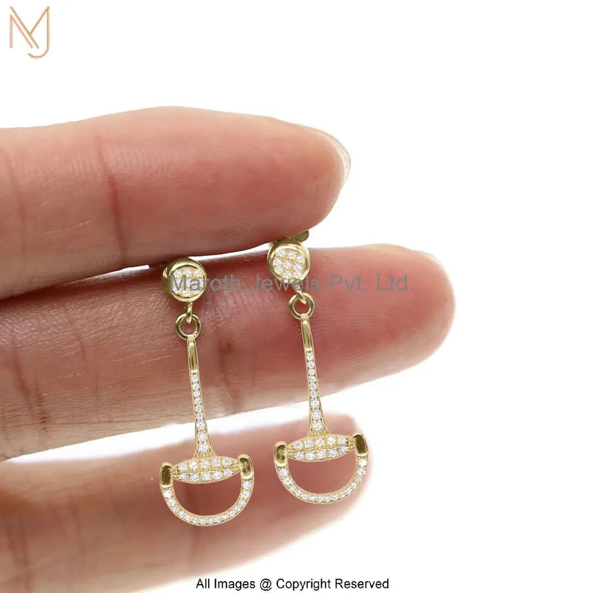 14K Yellow Gold Equestrian Snaffle Bit Drop Earrings Custom Jewelry