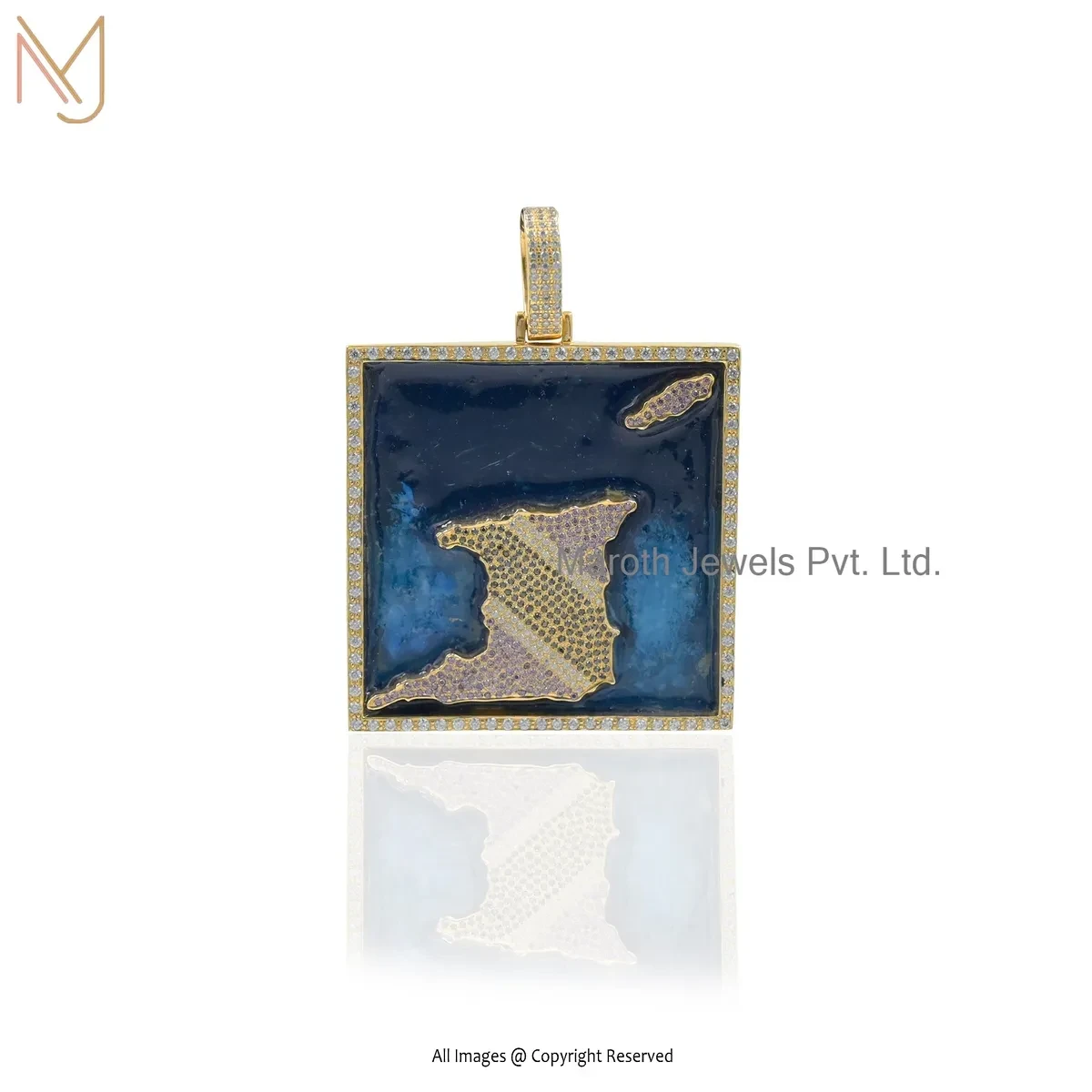925 Silver Yellow Gold Plated Moissanite & Diamond Square Pendant Jewelry Supplier