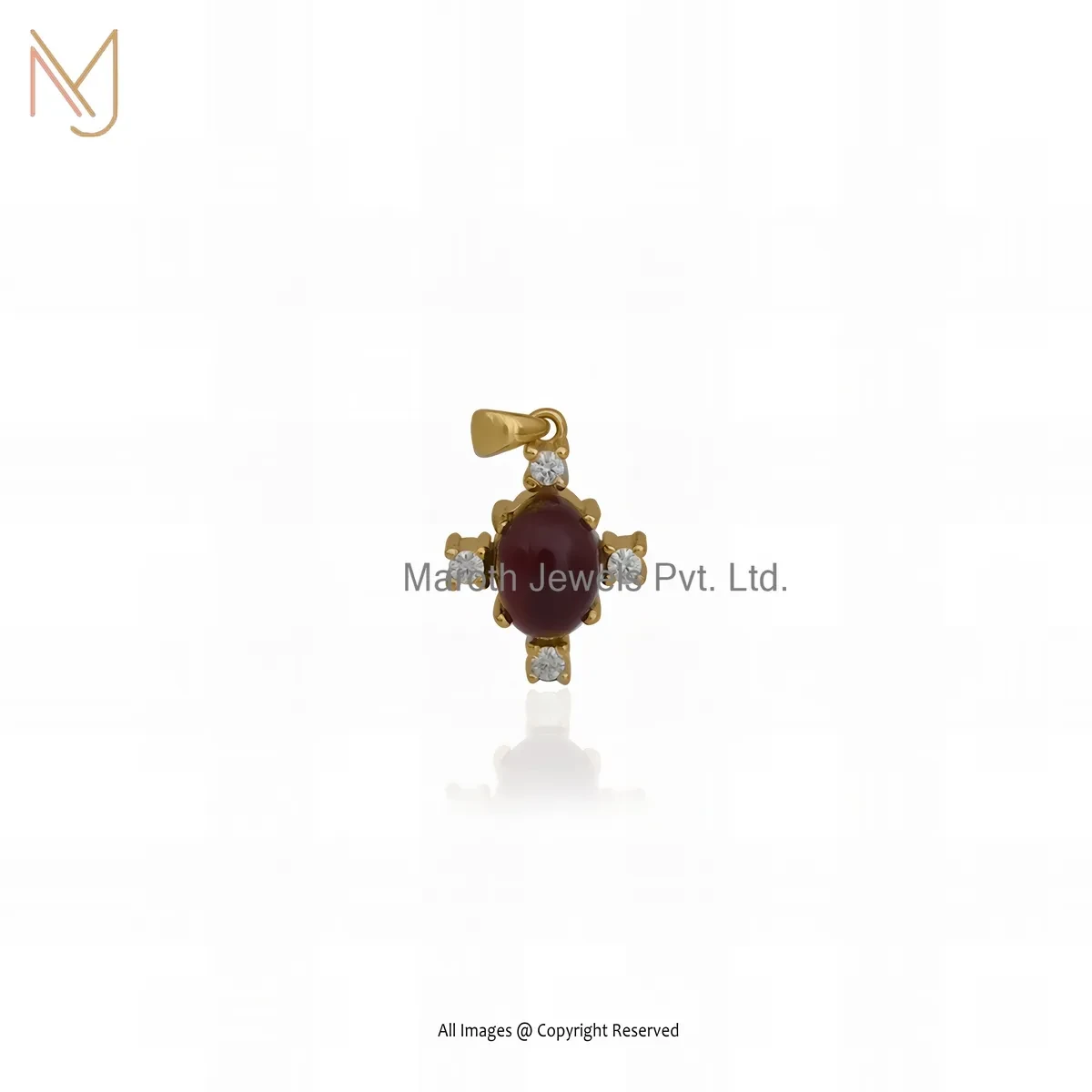 14K Yellow Gold Moissanite & Garnet Gemstone Pendant Custom Jewelry