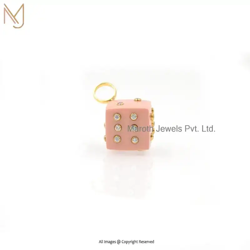 Wholesale 925 Silver Yellow Gold Plated Black Onyx & Moissanite Gemstons Dice Pendant