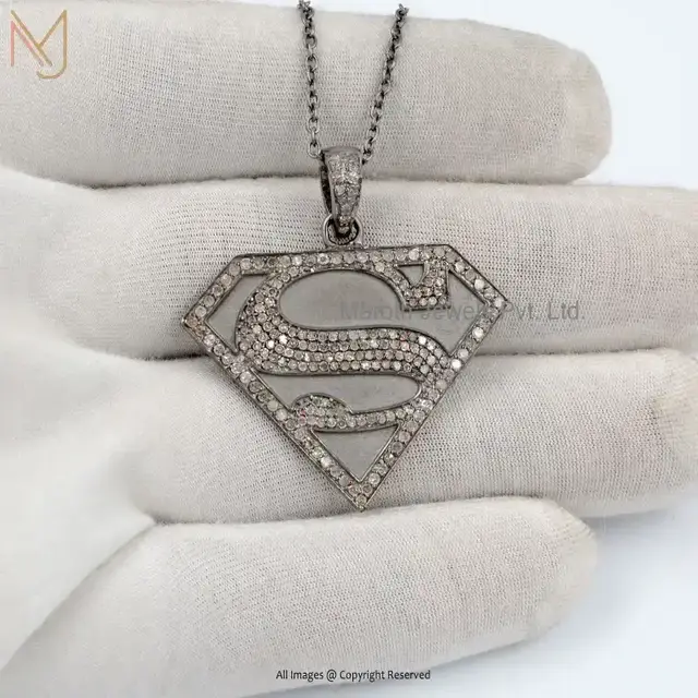 Private Lable 925 Silver Rhodium Plated Diamond Iced Superman Pendant Jewelry