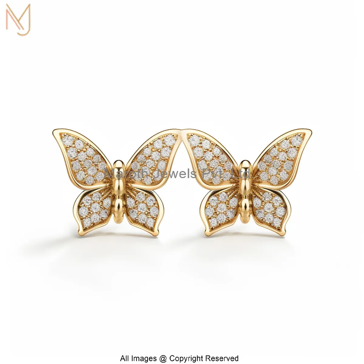14K Yellow Gold Moissanite Diamond Butterfly Stud Earring Jewelry Supplier