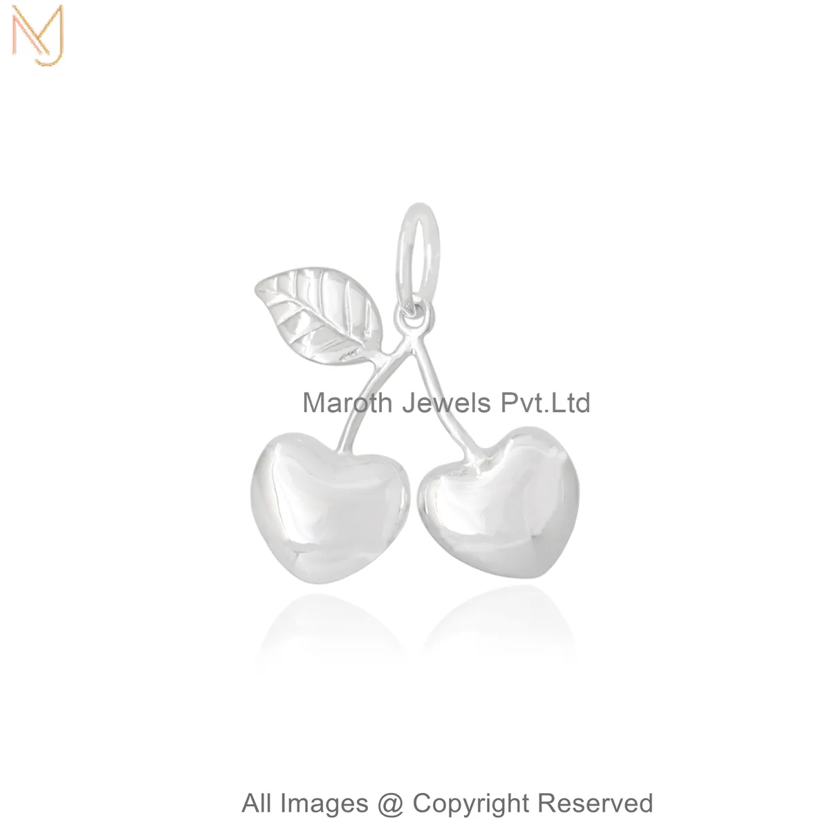 14K White Gold Twin Cherry Pendant with Leaf Manufacturer