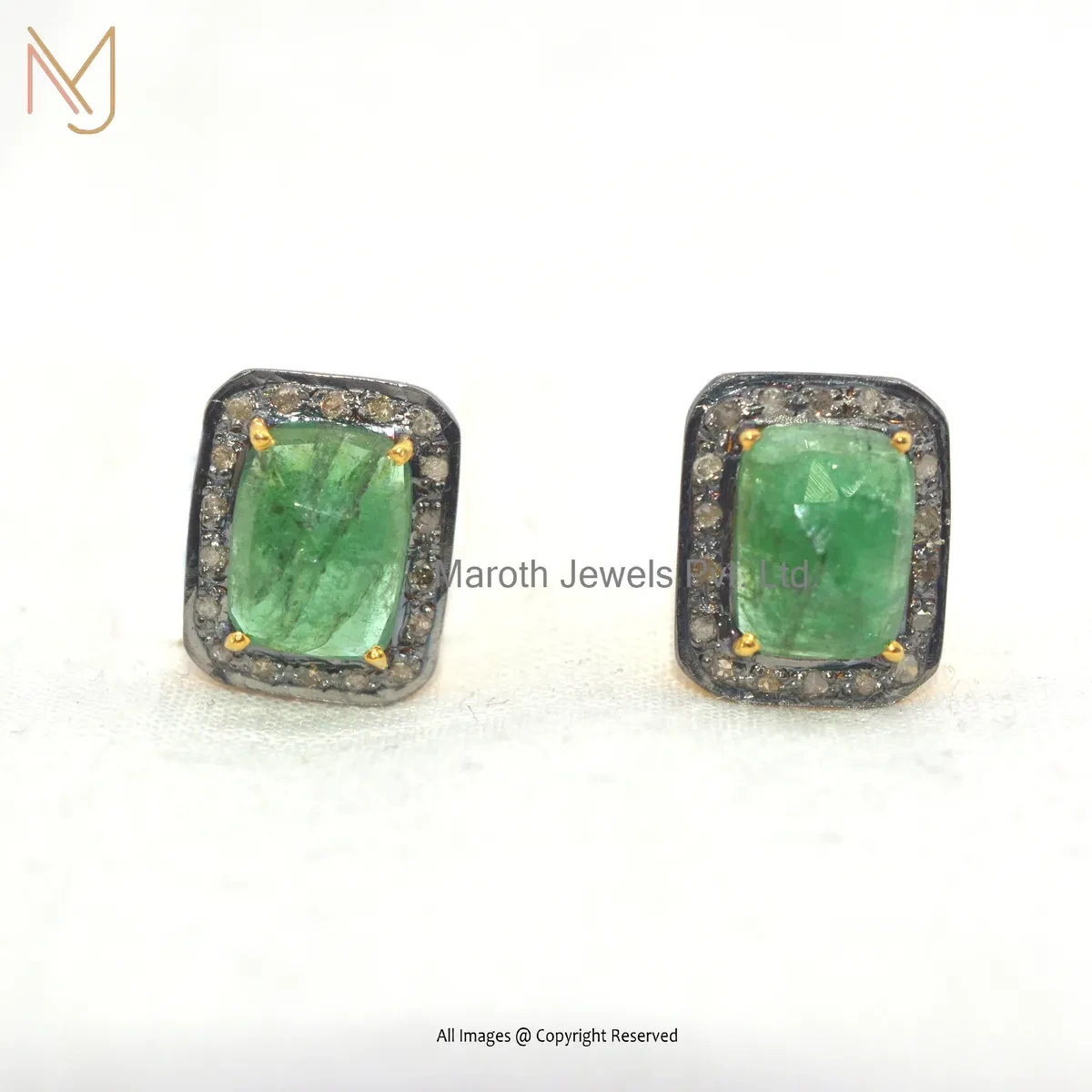925 Silver Rhodium Plated Pave Diamond Emerald Stud Earring Jewelry Supplier