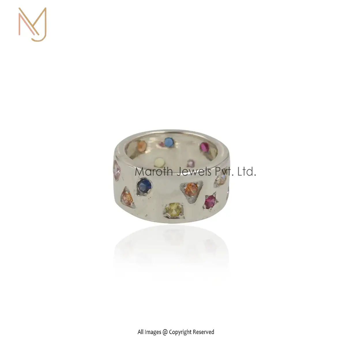 14K Yellow Gold Multi Gemstone Cigar Ring Manufacturer