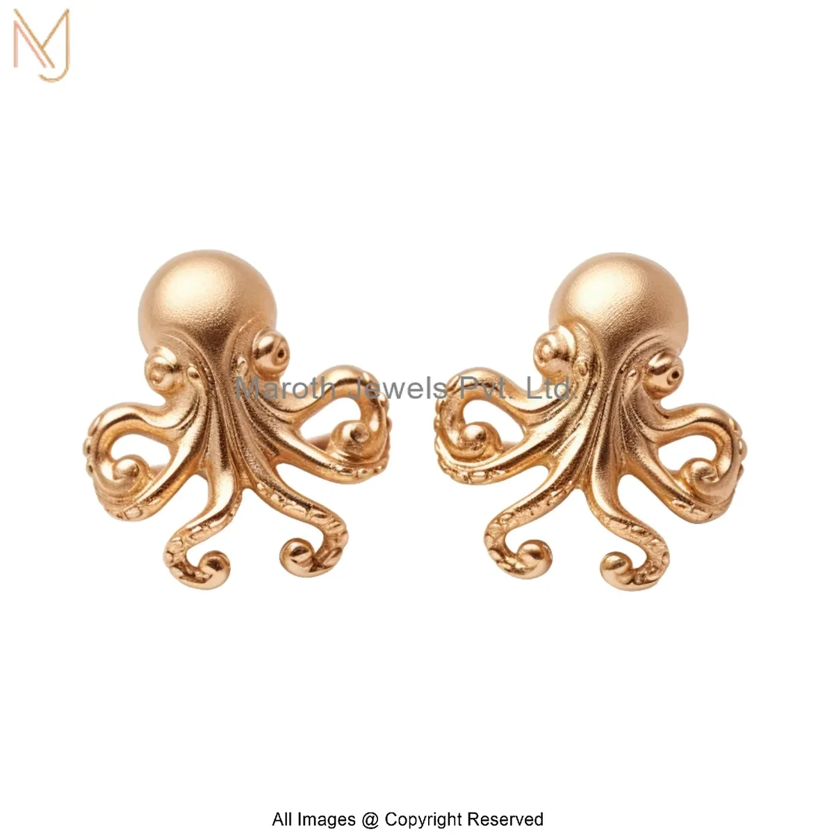 14K Yellow Gold Octopus Stud Earring Custom Jewelry