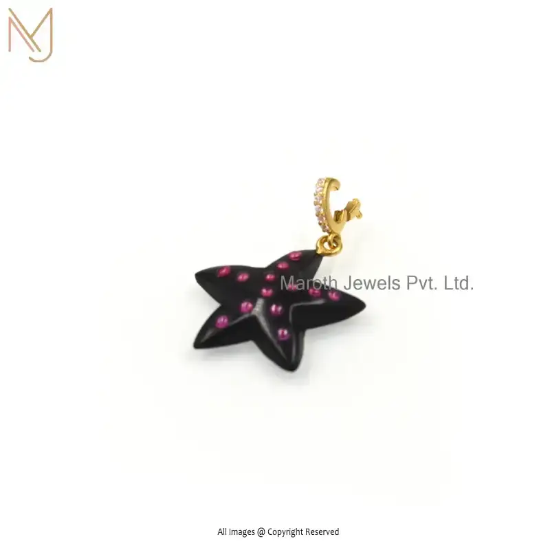Wholesale 925 Silver Yellow Gold Plated Black Onyx & Ruby Starfish Pendant Jewelry