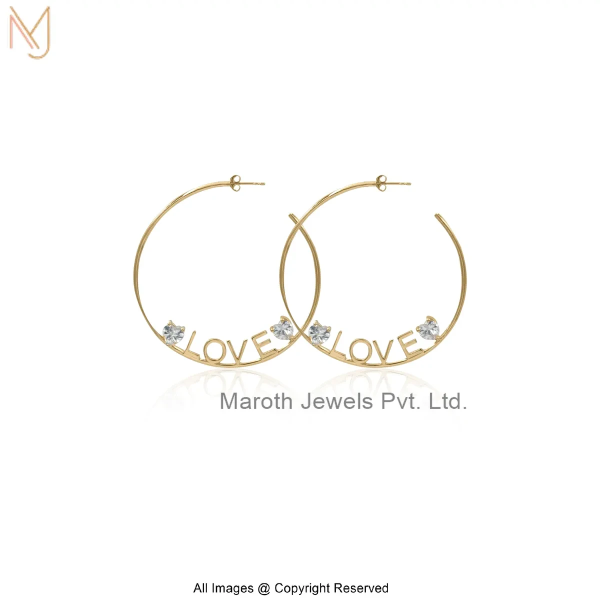 Wholesale 14K Yellow Gold Diamond Design Letters Creole " LOVE " Hoop Earring