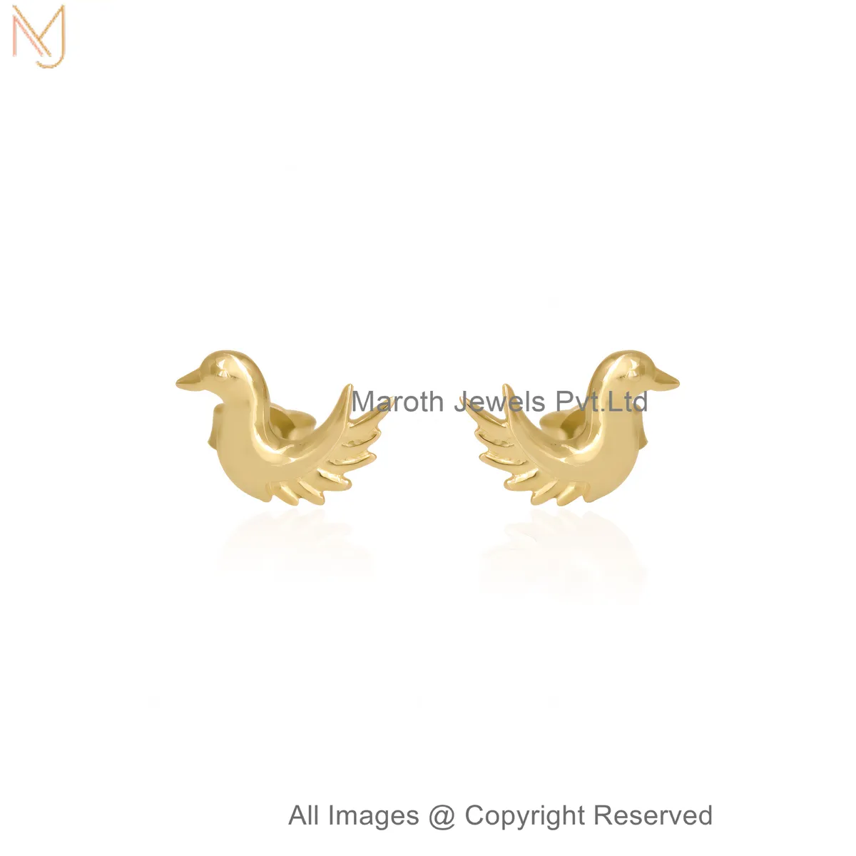 925 Sterling Silver Yellow Gold Plated Minimalist Dove Bird Stud Earrings Custom Jewelry