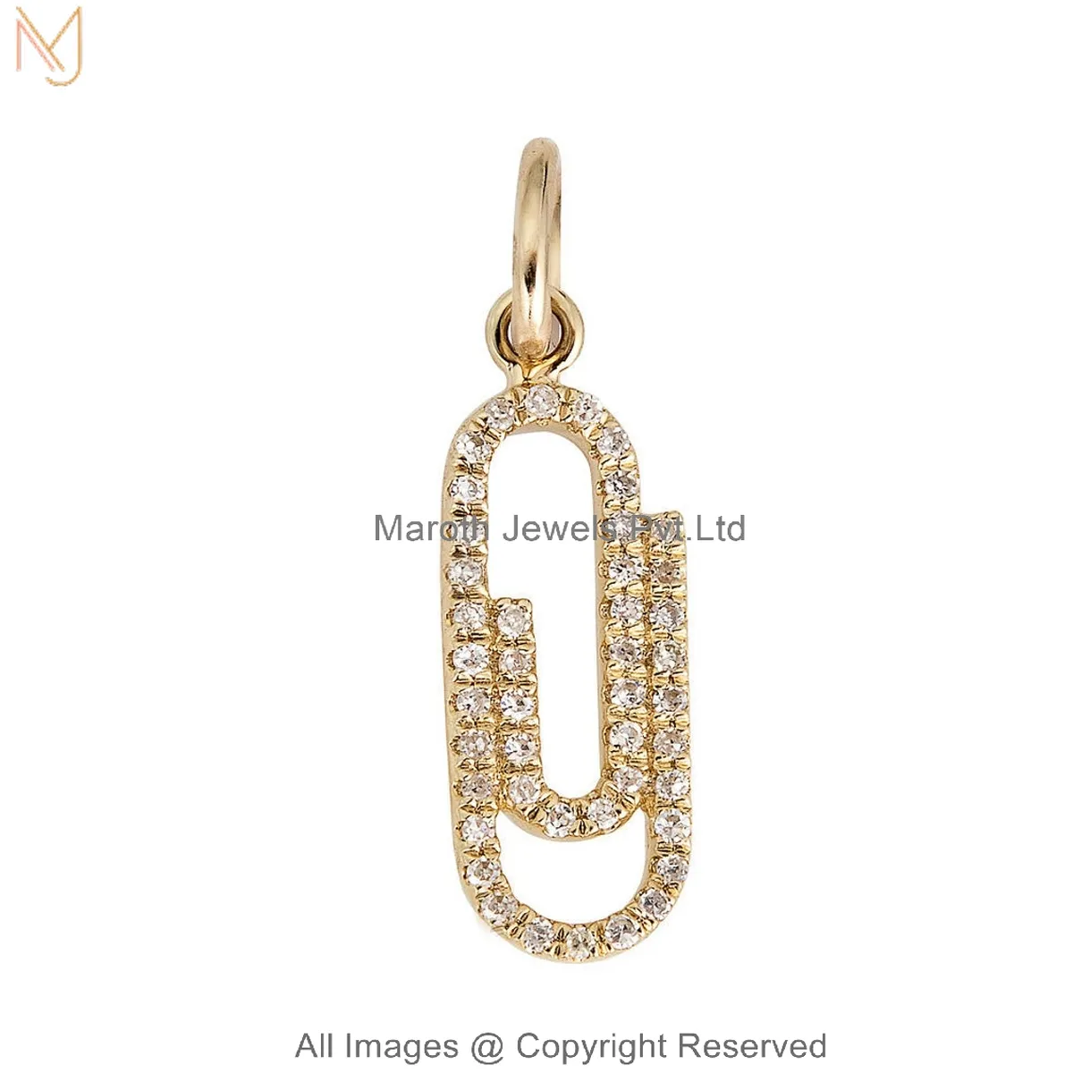 925 Sterling Silver Gold-Plated Diamond Paperclip Charm Holder Pendant Jewelry Supplier