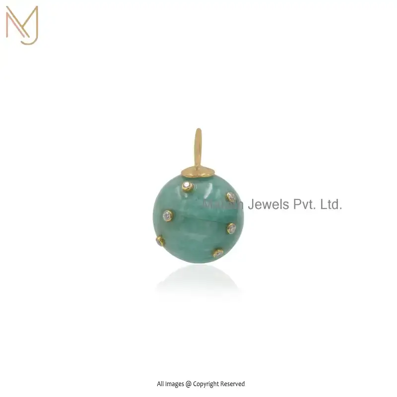 14K Yellow Gold Moissanite Tiger's Eye Gemstone Ball Pendant Custom Jewelry