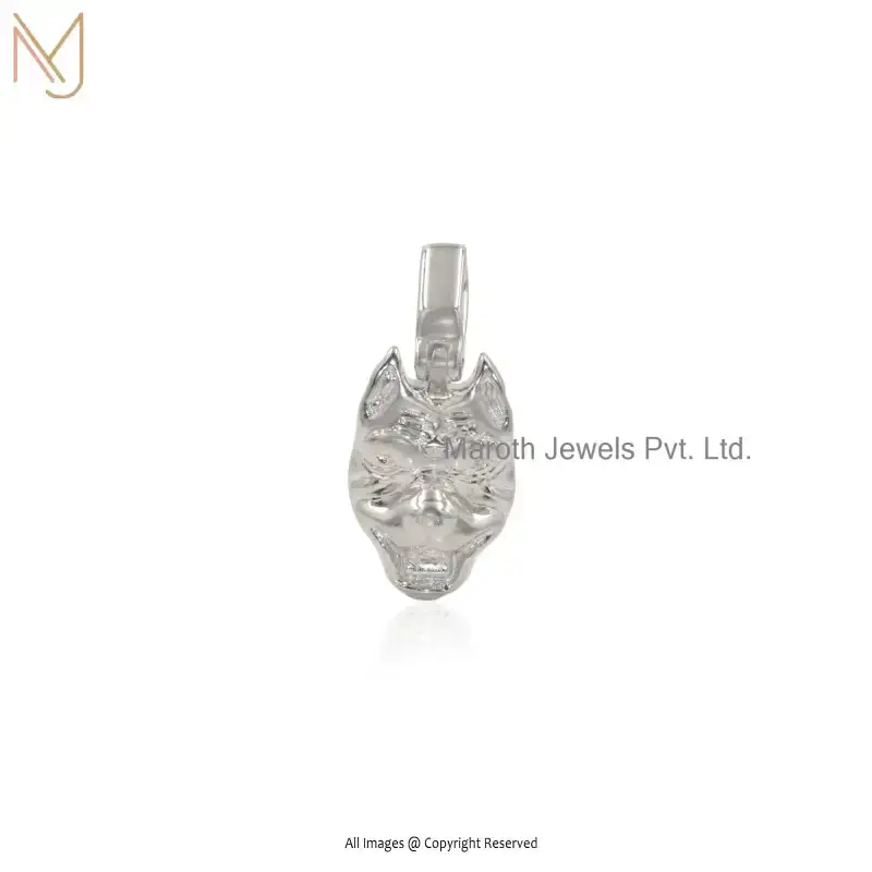 925 Silver White Gold Plated Tiger Head Charm Pendant Jewelry Supplier