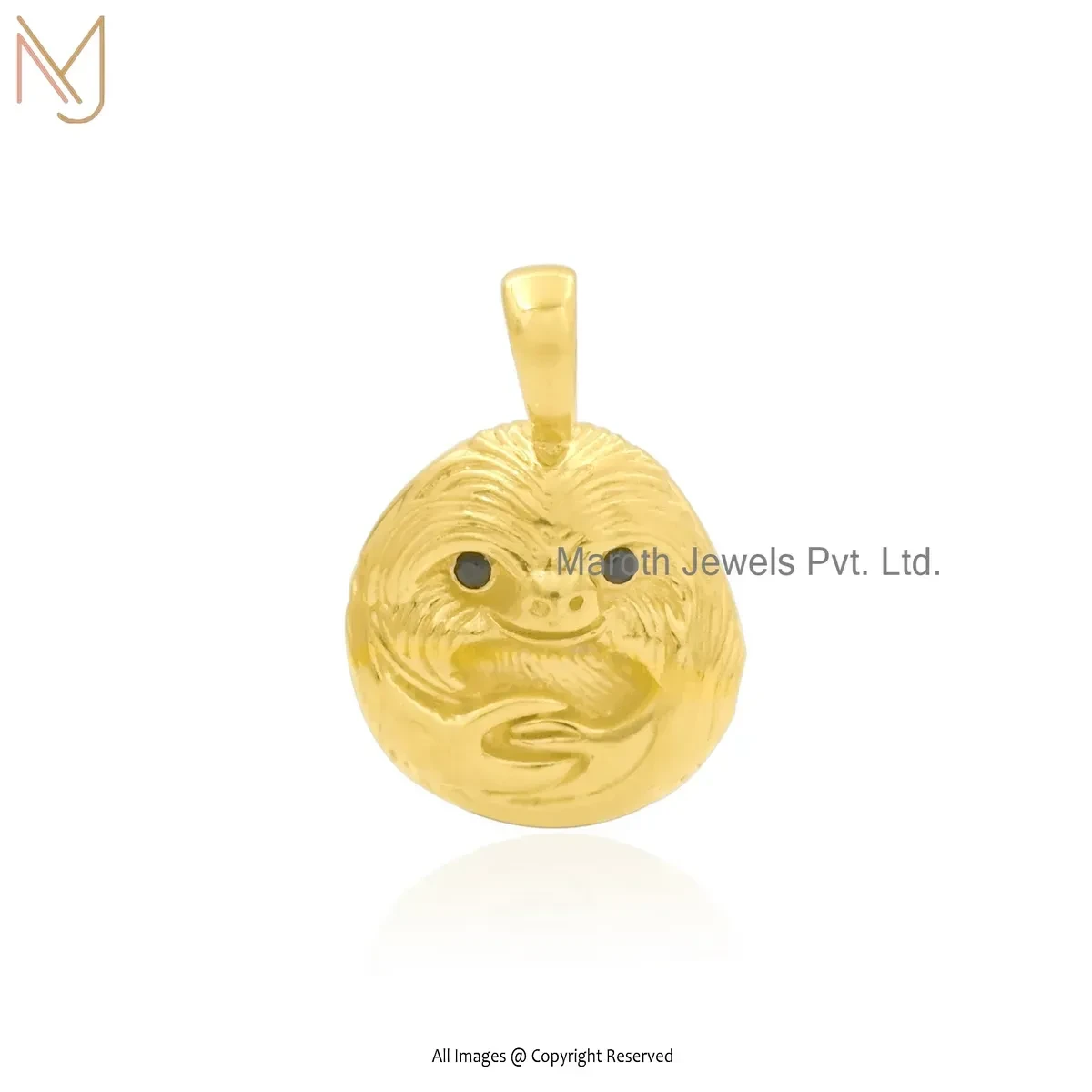 14K Yellow Gold Black Cubic Zircon Sloth Charm Pendant Manufacturer