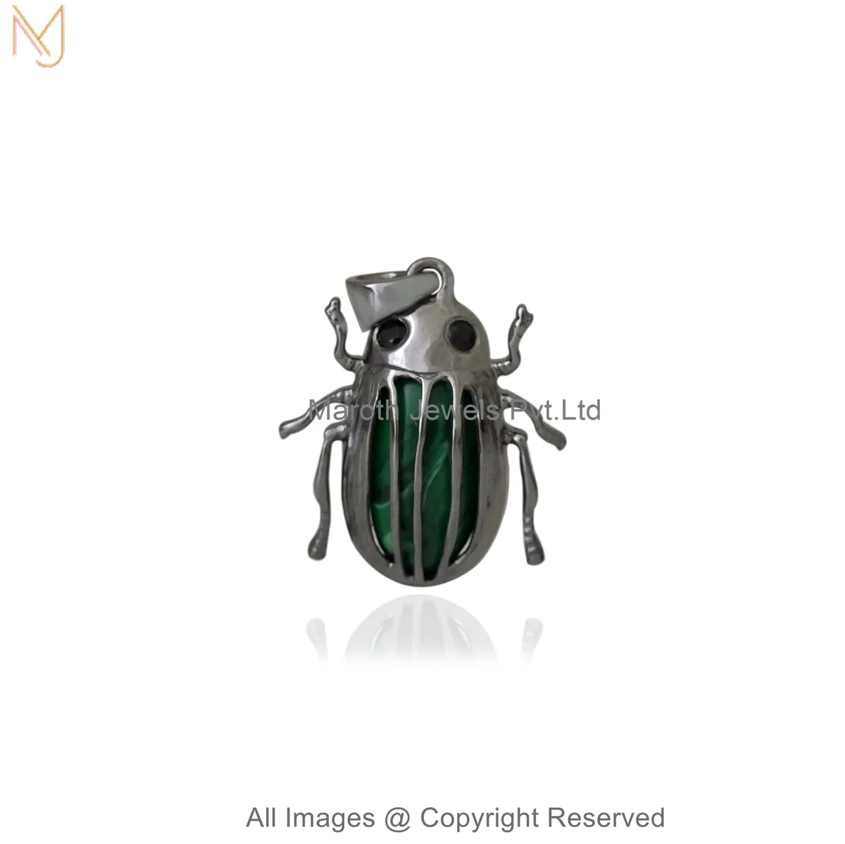 925 Silver Natural Silver-Plated Black Cubic Zircon Malachite Scarab Pendant Jewelry Supplier