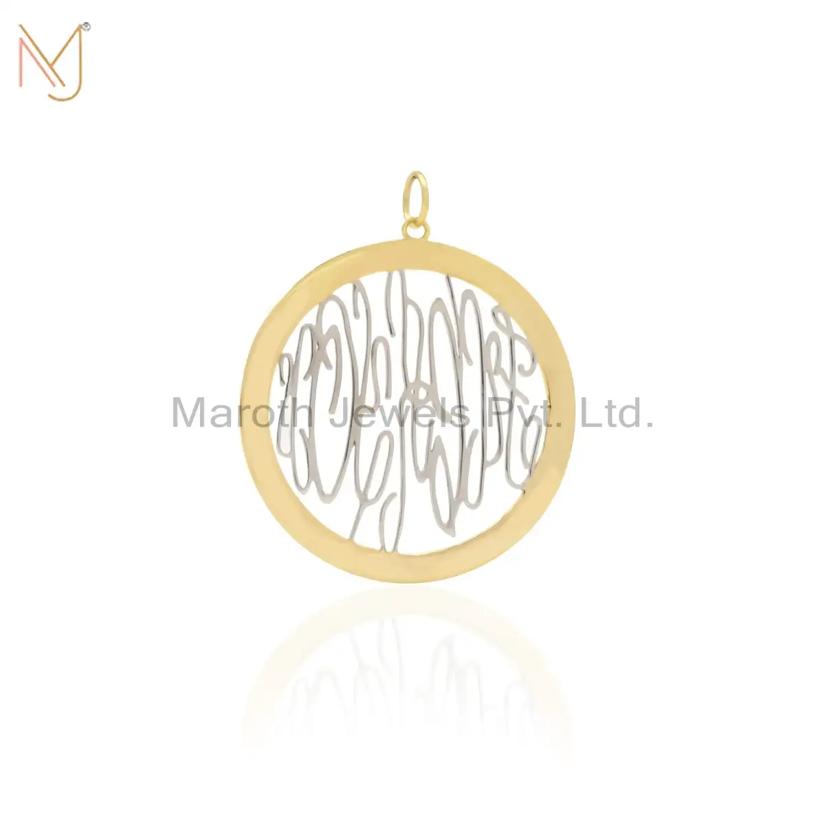 925 Silver Yellow Gold Plated Border Or Initial Letter Natural Silver Monogram Custom Jewelry