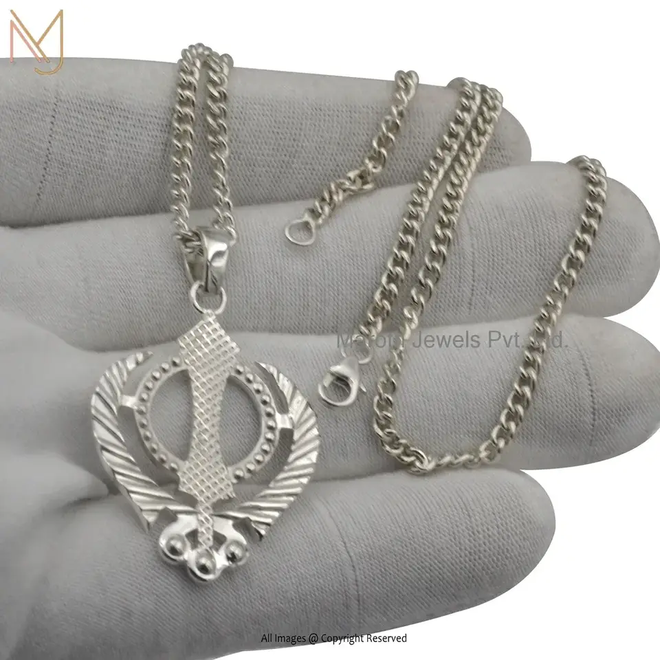 925 Silver Natural Silver Plated Sikh Khanda Pendant Custom Jewelry