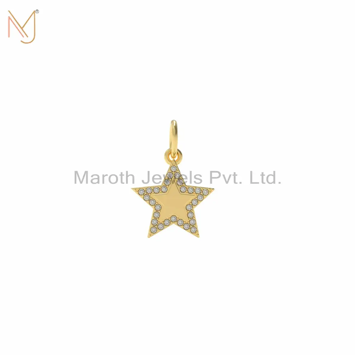 14K Yellow Gold Celestial Star Charm with CZ Pave Border Pendant Handmade Jewelry Supplier
