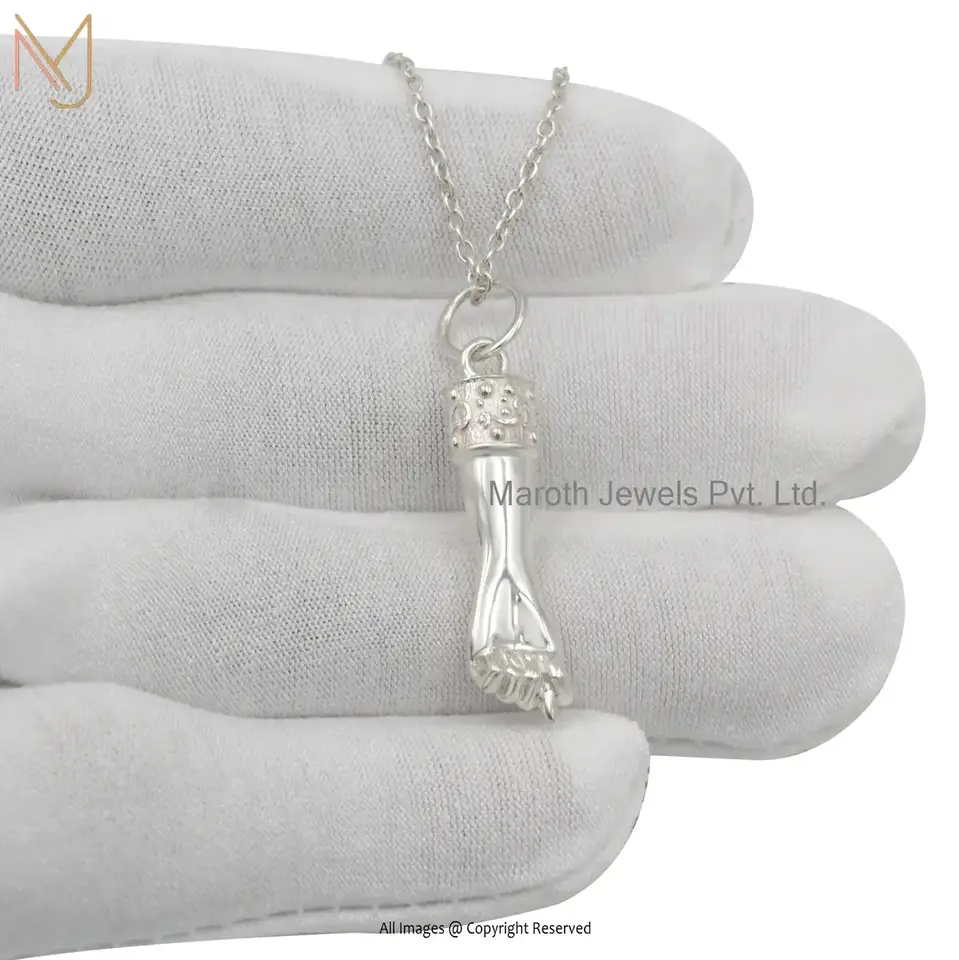 925 Silver Natural Silver Plated Figa Hand Charm Pendant Jewelry Supplier