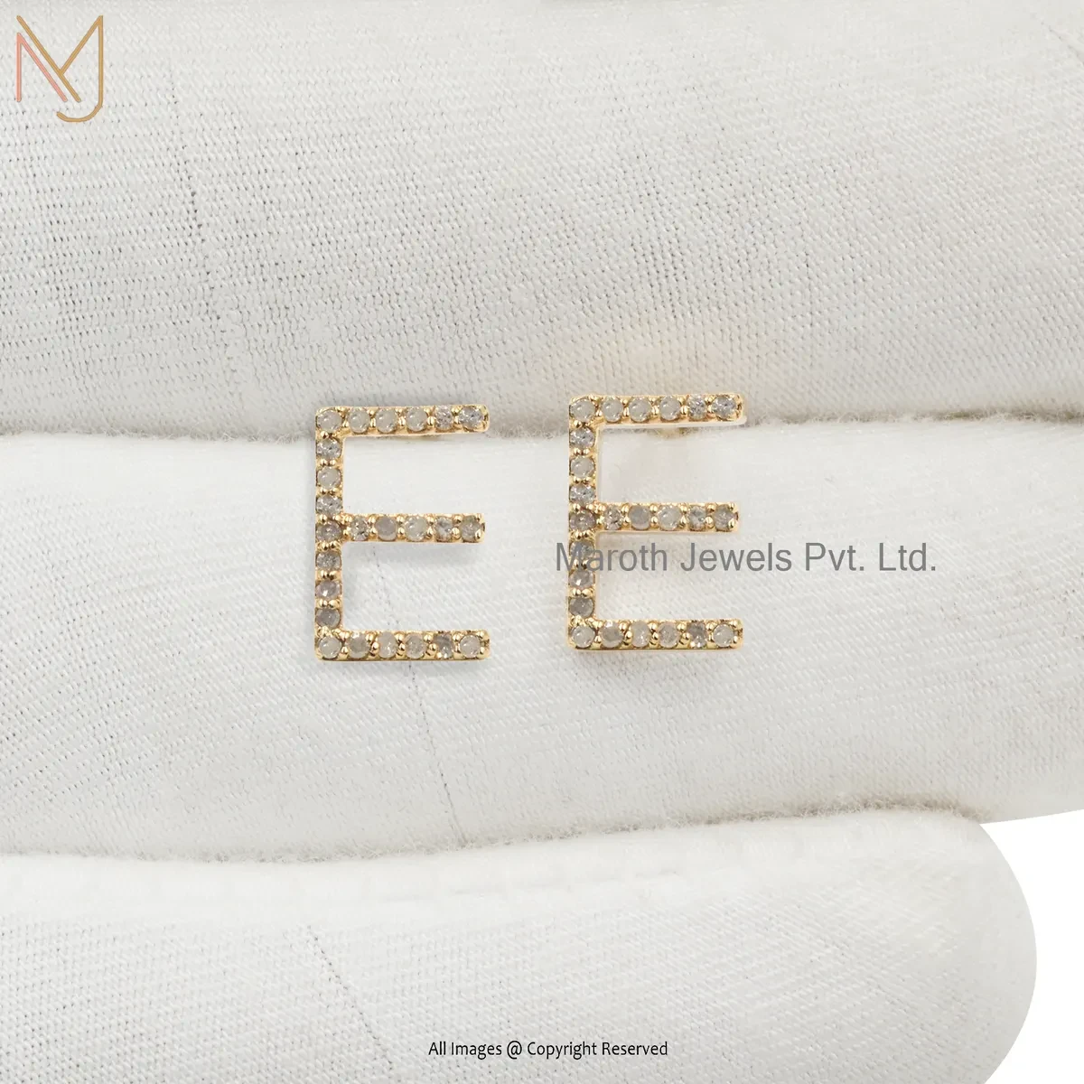 14K Yellow Gold Cubic Zircon Initial Letter Stud Earring Manufacturer