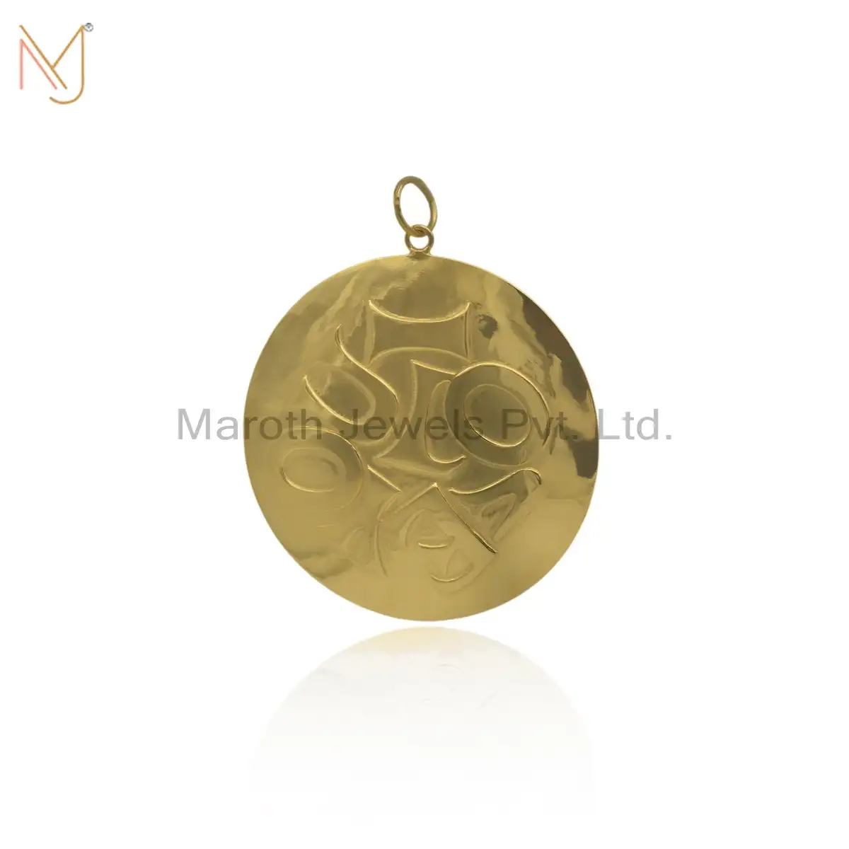 925 Sterling Silver Yellow Gold Plated Disc Pendant Vintage Jewelry USA