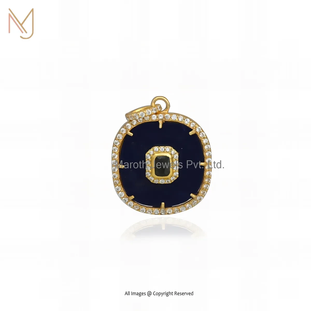 925 Silver Yellow Gold Plated Cubic Zircon Celestial Gemstone Cushion Halo Pendant Manufacturer