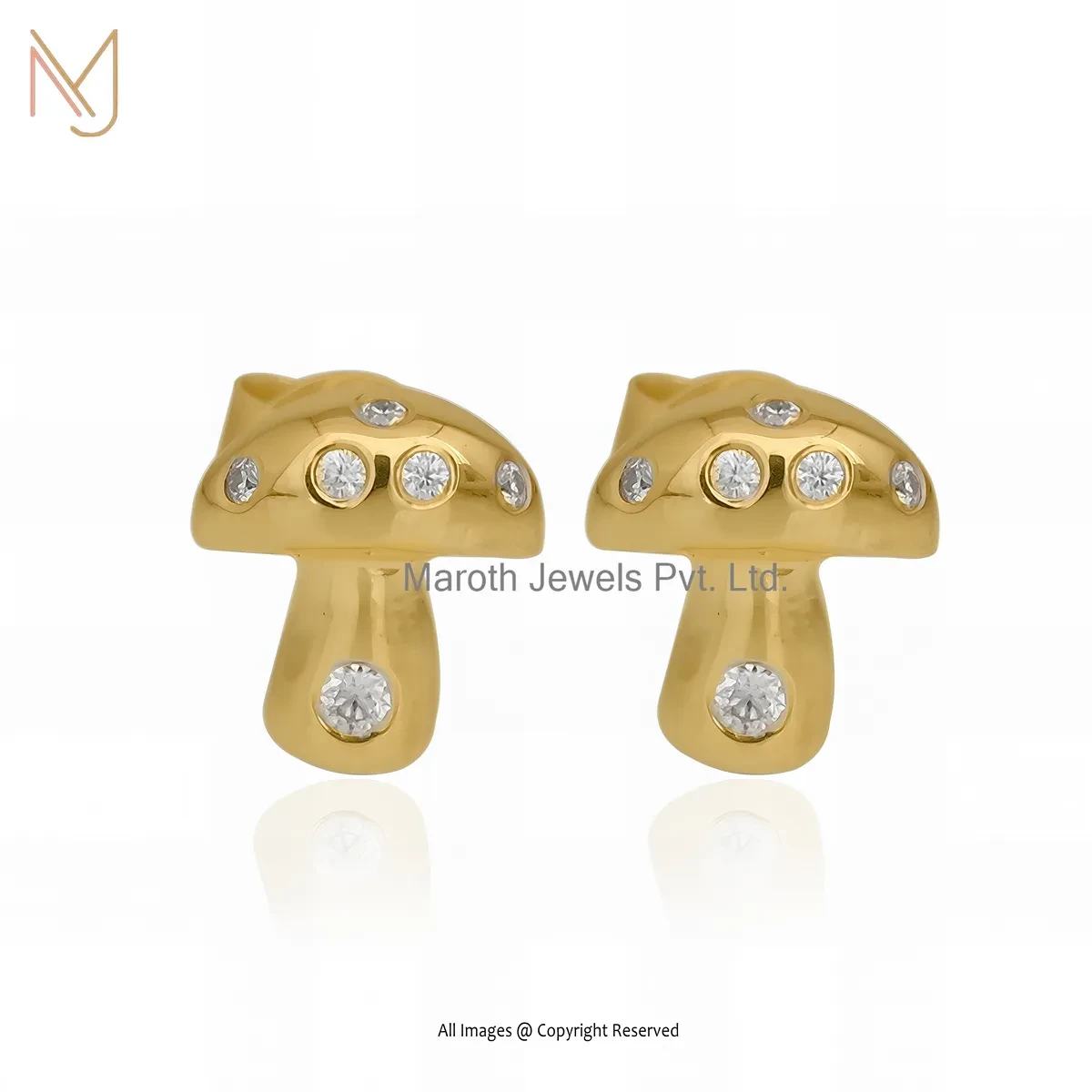 14K Yellow Gold Diamond Gold-Toned Mushroom Stud Earring Manufacturer