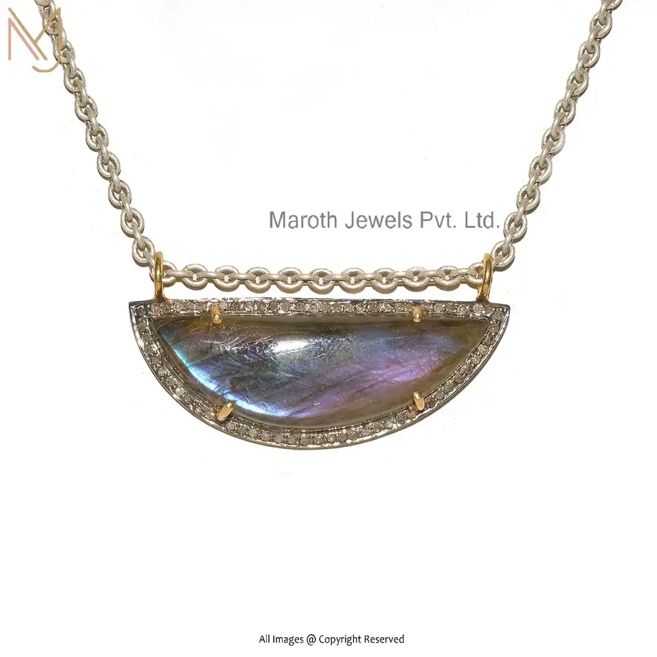 925 Silver Rhodium Plated Diamond Labradorite Gemstone Pendant Manufacturer
