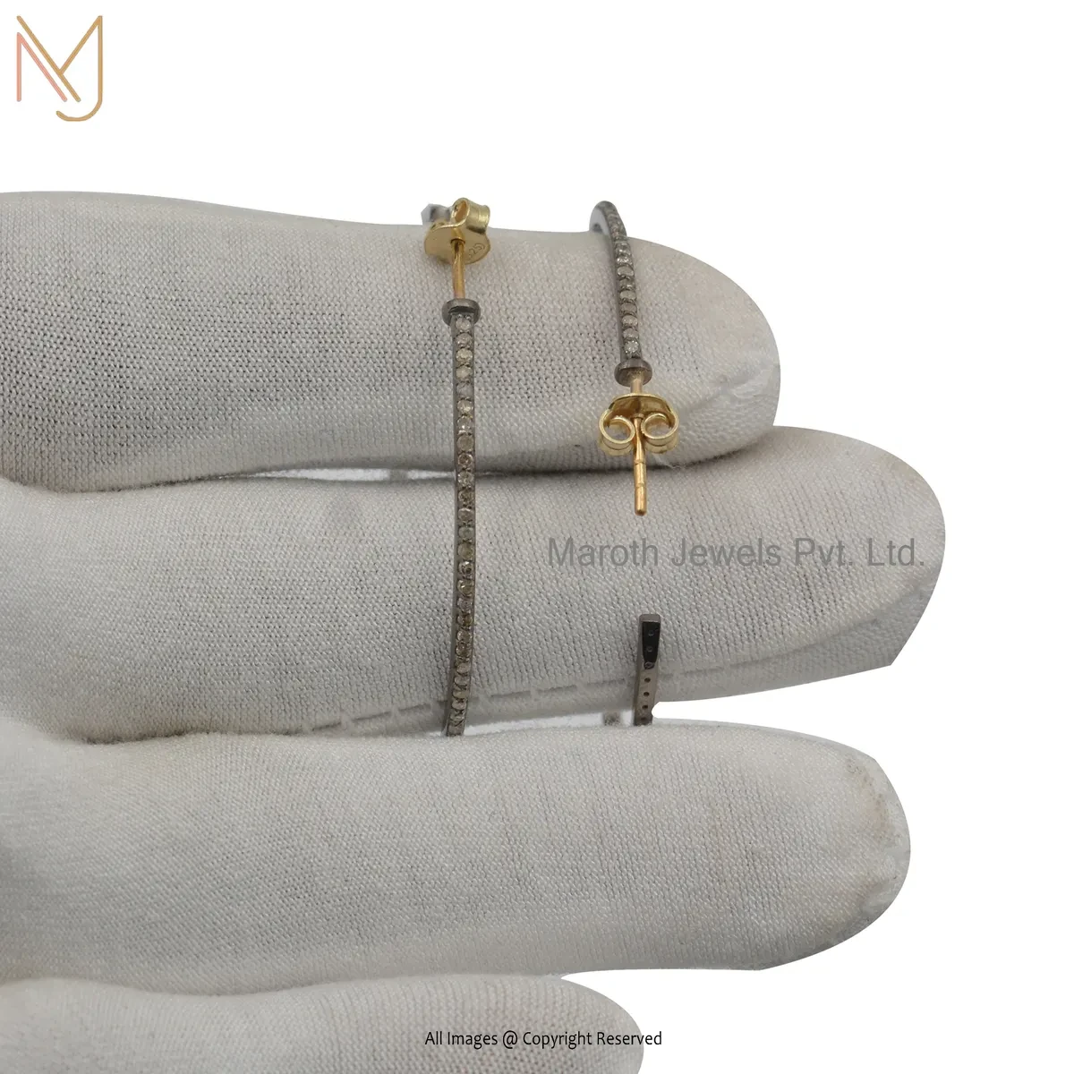 925 Silver Rhodium Yellow Gold Plated Pave Diamond Hoop Earring Custom Jewelry