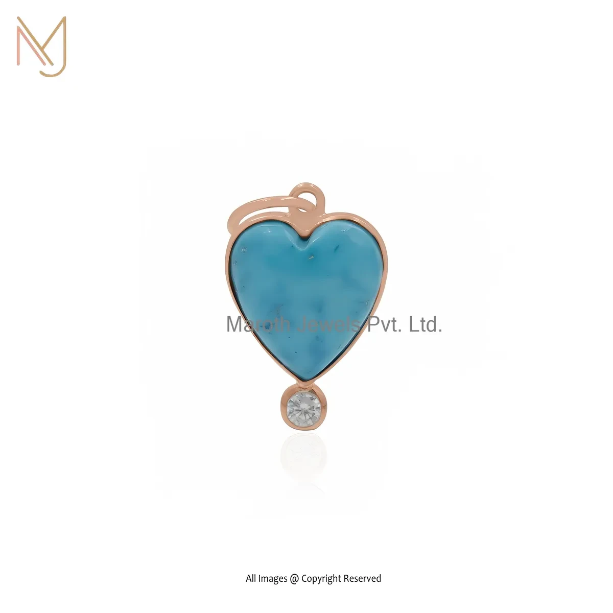 Wholesale 14K Yellow Gold Turquoise & Cubic Zircon Heart Pendant Jewelry