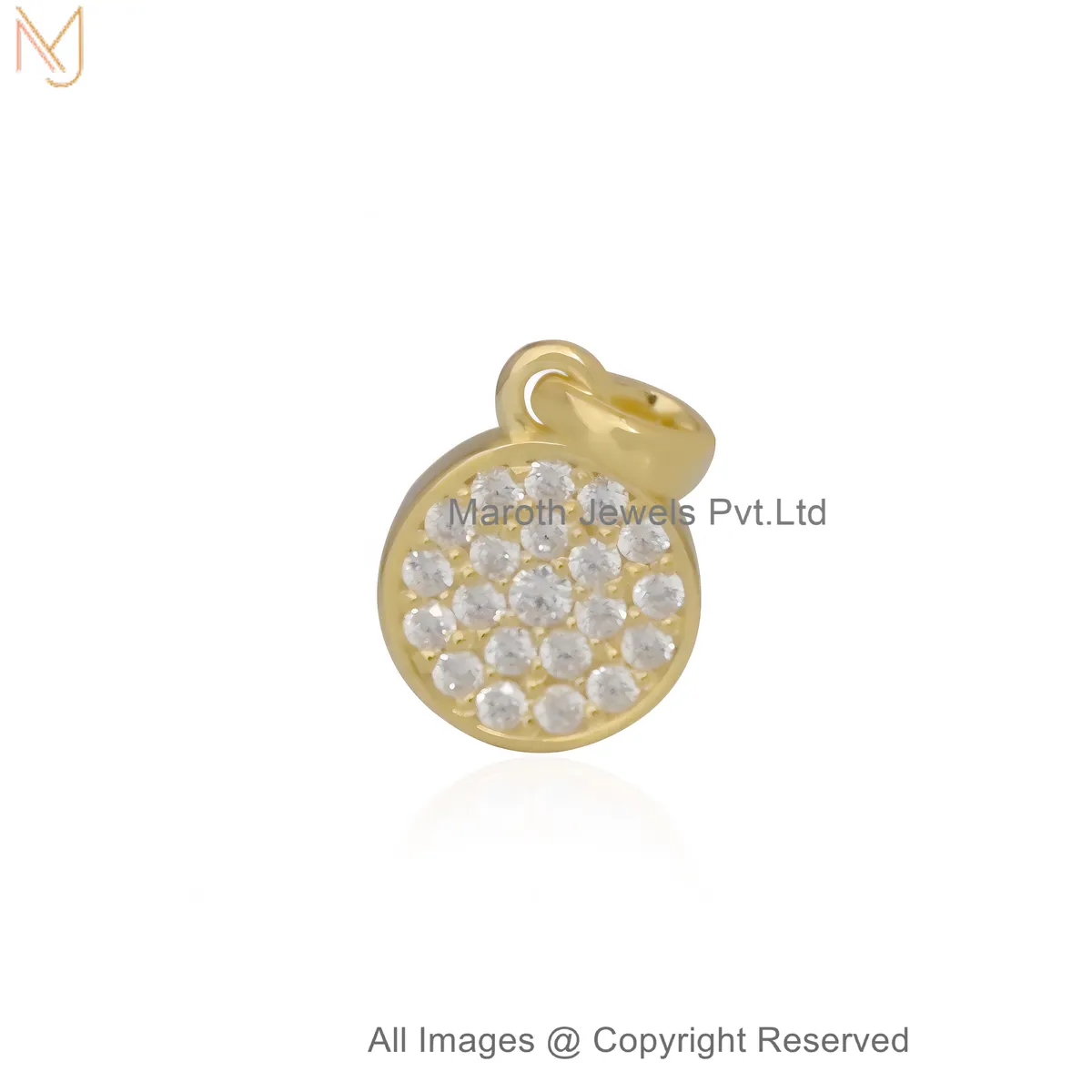 925 Silver Yellow Gold-Plated Diamond Cubic Zircon Round Disc Charm Pendant Custom Jewelry