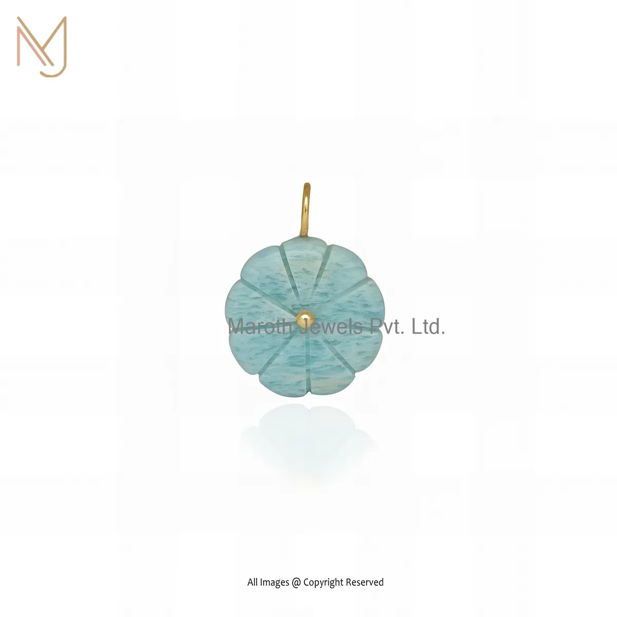 14K Yellow Gold Amazonite Gemstone Flower Pendant Manufacturer