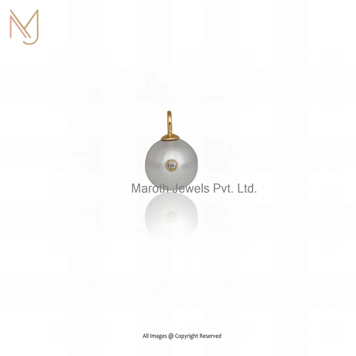 925 Silver Yellow Gold Plated Cubic Zircon & Pearl Ball Pendant Custom Jewelry