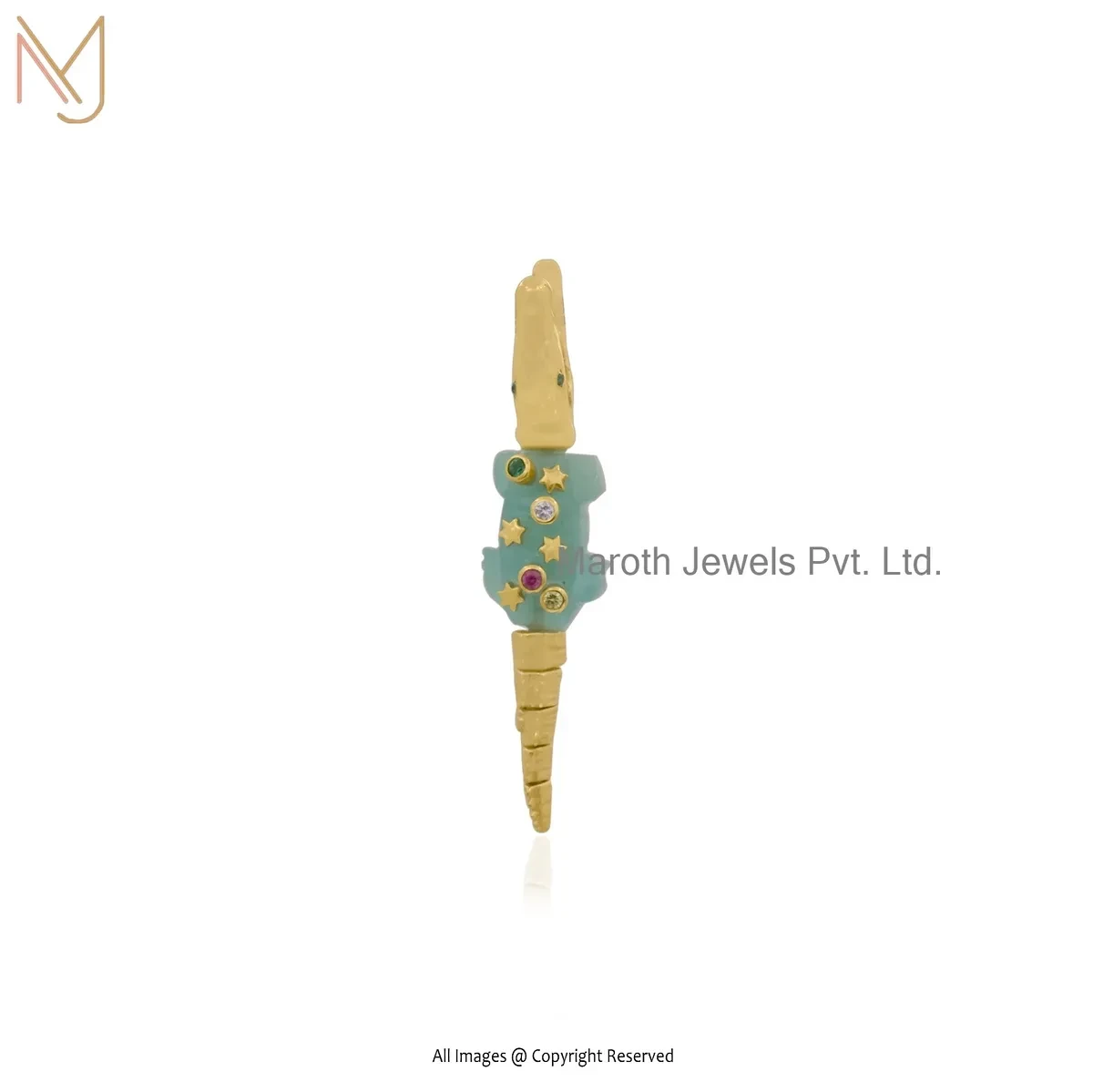 Private Lable 925 Silver Yellow Gold Plated Amazonite And Multi Gemstone Crocodile Earring