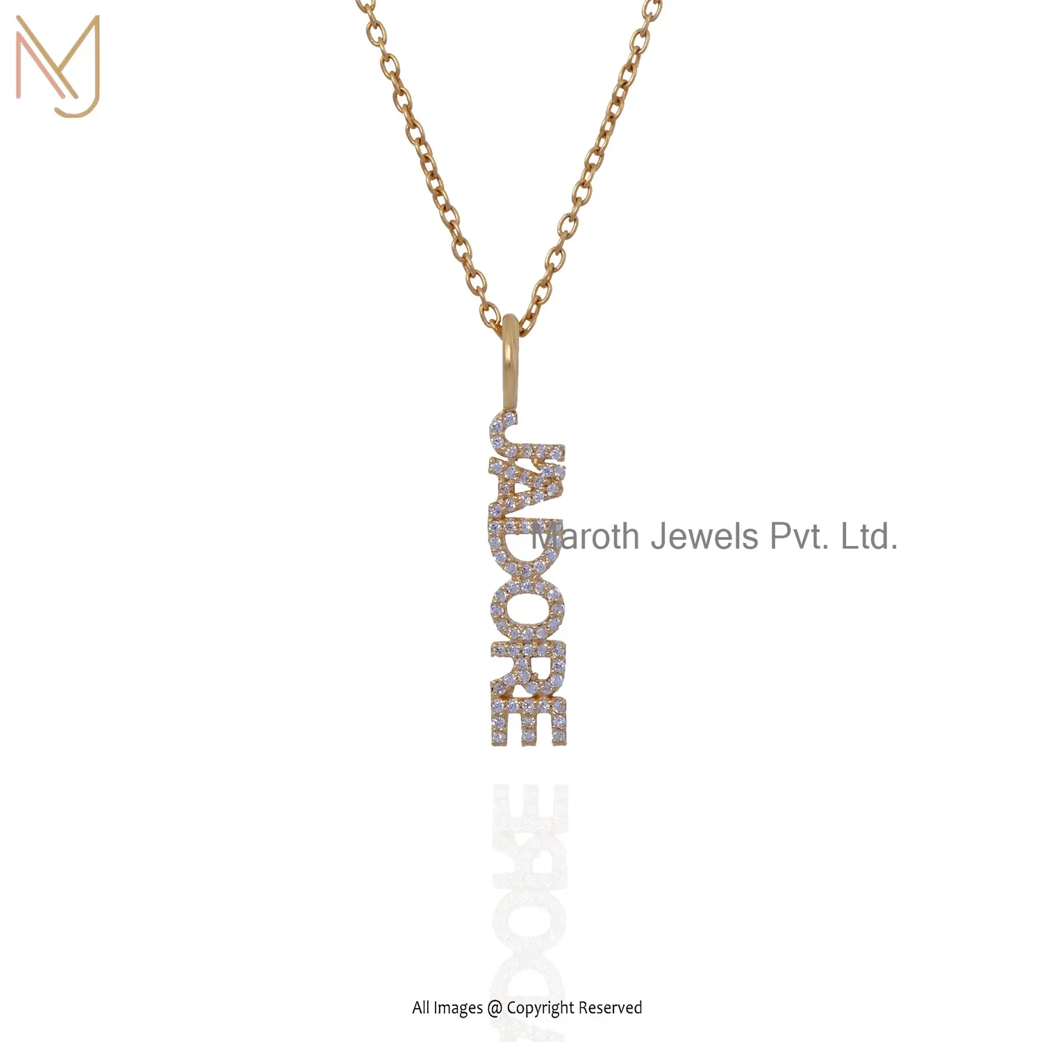 14K Yellow Gold Cubic Zircon Name Plate Pendant Manufacturer