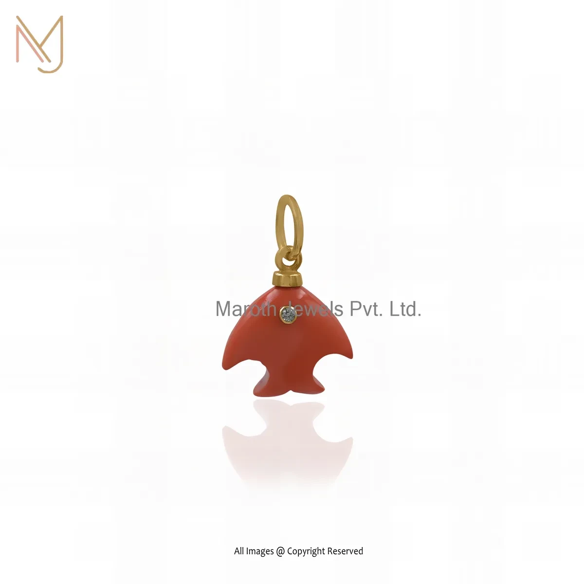Private Lable 925 Silver Yellow Gold Plated Cubic Zircon & Orange Coral Gemstone Fish Pendant