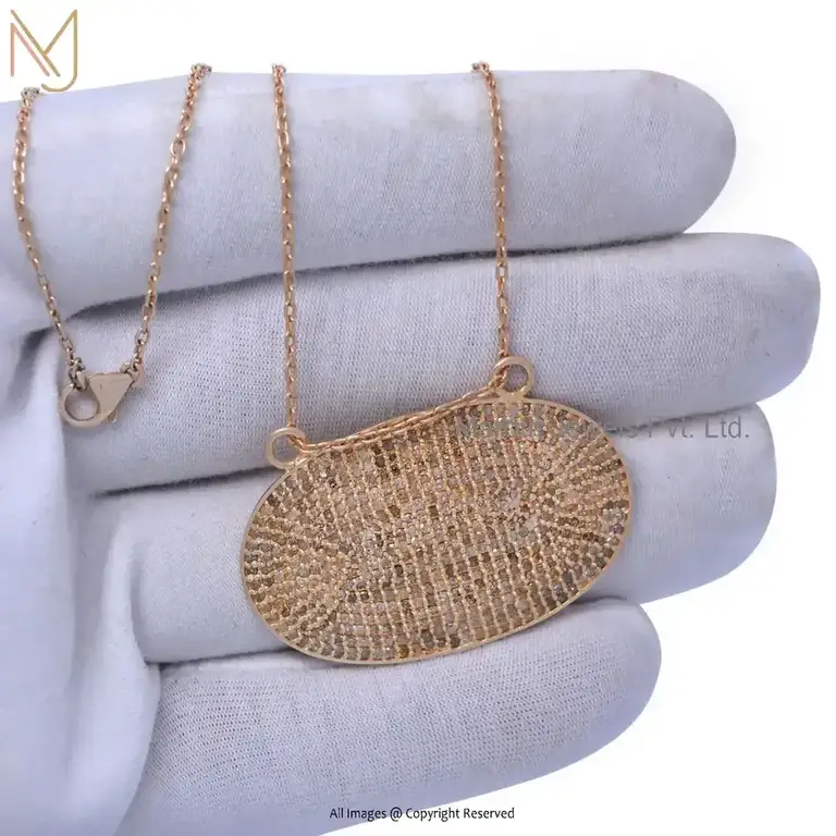 Wholesale 925 Silver Rose Gold Plated Pave Diamond Oval Disc Pendant Jewelry