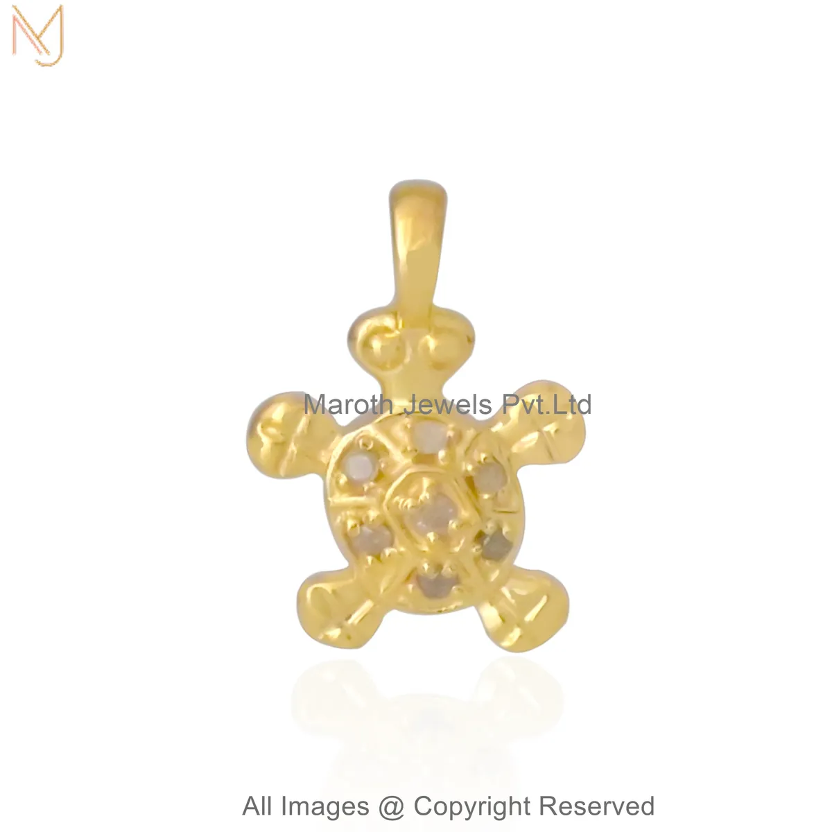 14K Yellow Gold Pave Diamond Petite Turtle Pendant Jewelry Supplier