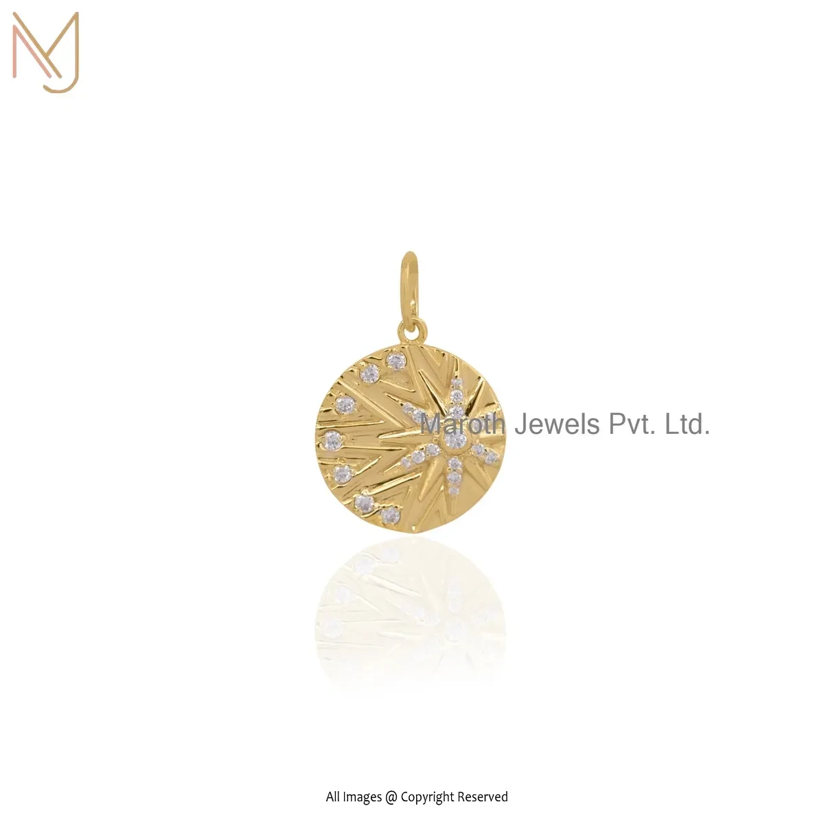 14K Yellow Gold Moissanite Star Disc Pendant Manufacturer