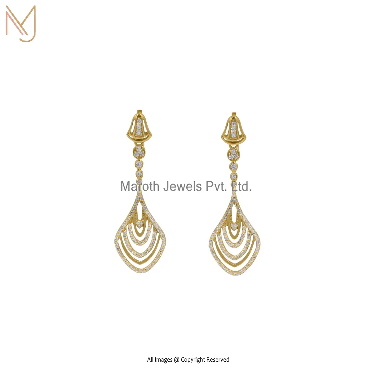 14K Yellow Gold Cubic Zircon Diamond Drop Dangle Earrings Custom Jewelry