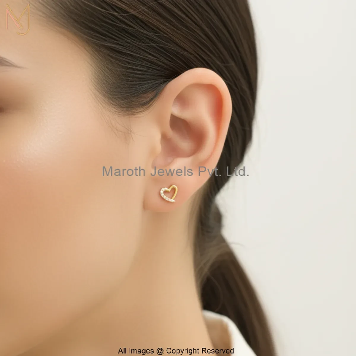 925 Silver Yellow Gold Plated Cubic Zircon Heart Stud Earring Manufacturer