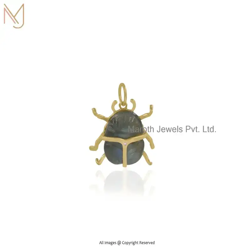 Wholesale 14K Yellow Gold Pink Opal Scarab Beetle Gemstone Pendant